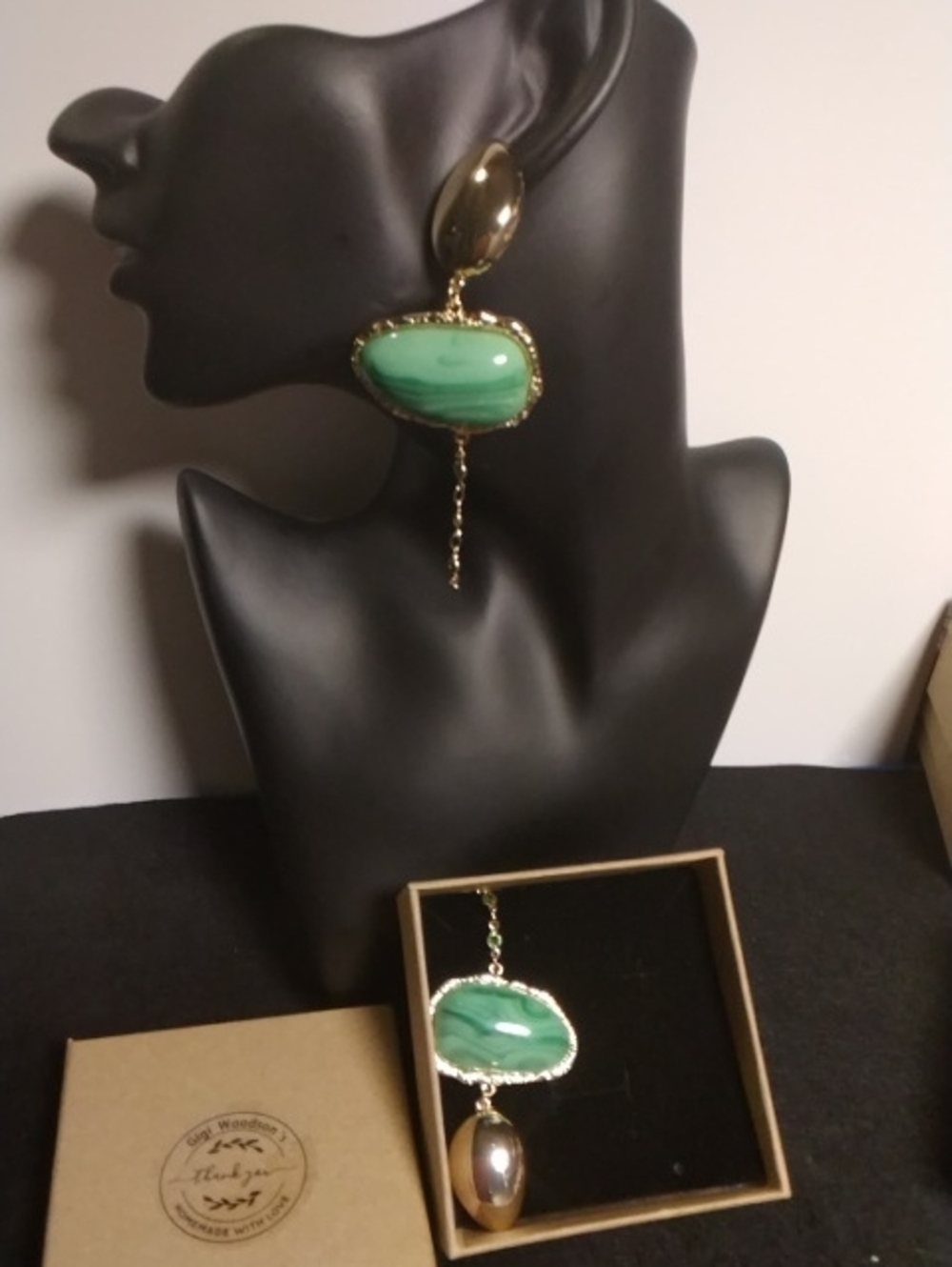 Gold-Tone Green Stone Drop Earrings - Women's Jewelry